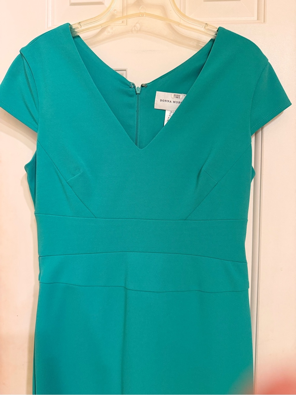 Donna Morgan Teal Cap-Sleeve Sheath Dress, Stretch, Lined, Back Zip, Sz 6 - Picture 2 of 12